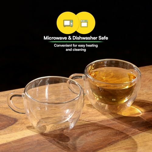 Image of Udyan Tea Stellar Durable Borosilicate Glass Double Wall Tea Cup, Heat-Resistant, Lightweight, Microwave Safe - Set of 2 (Transparent, 200 ml Each)