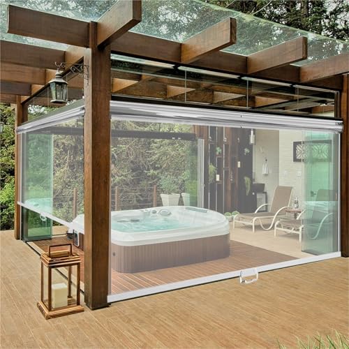 Persiana enrollable transparente de PVC con resorte y asa, impermeable, resistente al viento, para patio, balcón, cenador, cortina versátil para mercado, cocina, baño, 45 x 180 cm (ancho x alto)