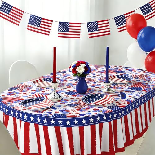 shuownshg Oval 4th of July Tablecloth 60x84 Inch, Farmhouse Patriotic Star Table Cloth, Polyester Waterproof Wrinkle Resistant Independence Day Table Cover for Memorial Day Decorations Decor by shuownshg - Used condition - Image 2