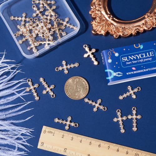 SUNNYCLUE 1 Box 30Pcs Cross Charms Baroque Style Rhinestone Cross Charm Imitation Pearl Beads Golden Crosses Crucifix for jewellery Making DIY Necklace Earrings Keychain Craft Supplies - Image 3
