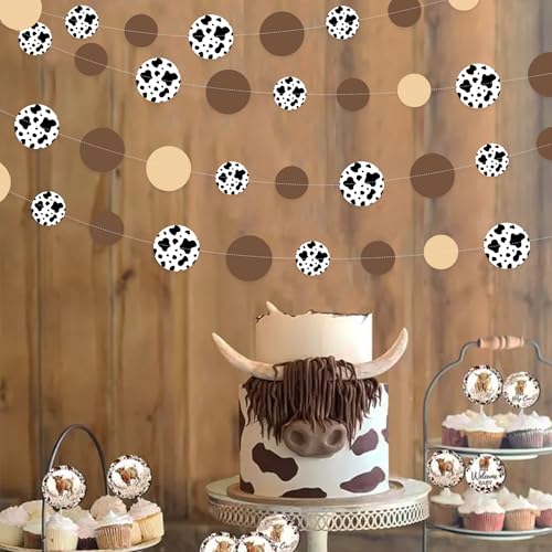 Image of Western Cowboy Party Decorations Brown Khaki Circle Dot with Cow Printed Polka Dots Garland Streamer for My First Rodeo Birthday Baby Shower Wedding Engagement Bachelorette Party Decorations Supplies