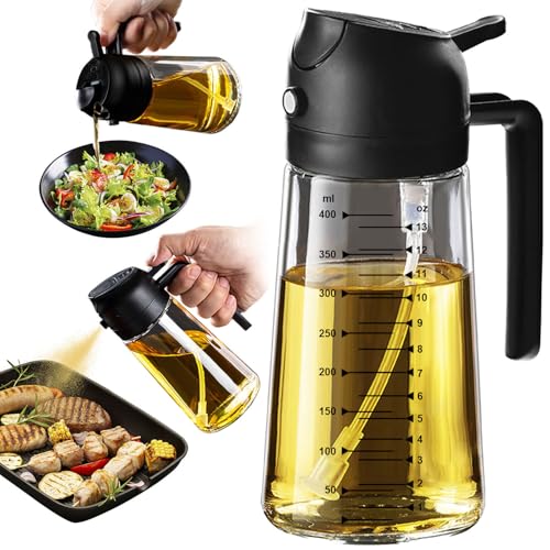 TrendPlain 16oz/470ml Glass Olive Oil Sprayer for Cooking – 2 in 1 Olive Oil Dispenser Bottle for Kitchen Gadgets and Air Fryer Accessories, Salad, BBQ - Black image 2