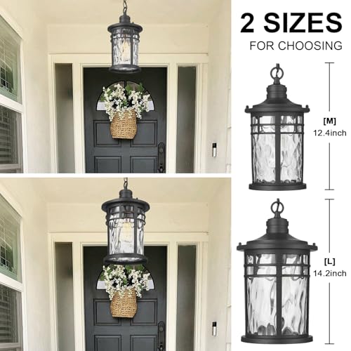 Image of Darkaway Outdoor Pendant Lights for Porch, Outdoor Chandelier Hanging Porch Lights Outside Ceiling Mount Aluminum with Water Ripple Glass for House Gazebo Patio