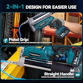 Yofidra Electric Grease Gun - 2 in 1 Design, 12000PSI, 5.3 oz/min Flow, Cordless Grease Gun with 2×3000 mAh Batteries and Charger, 90° Swivel Coupler, Efficient for Truck, Construction, Farm