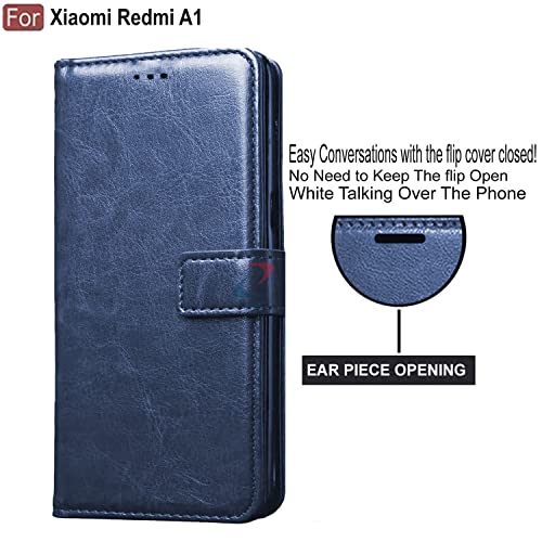 Image of CEDO Flip Cover for Redmi A1 / Redmi A2 (4G) | Leather Finish | Inside Pockets & Inbuilt Stand | Shockproof Wallet Style Magnetic Closure Back Case Flipcover (Blue)