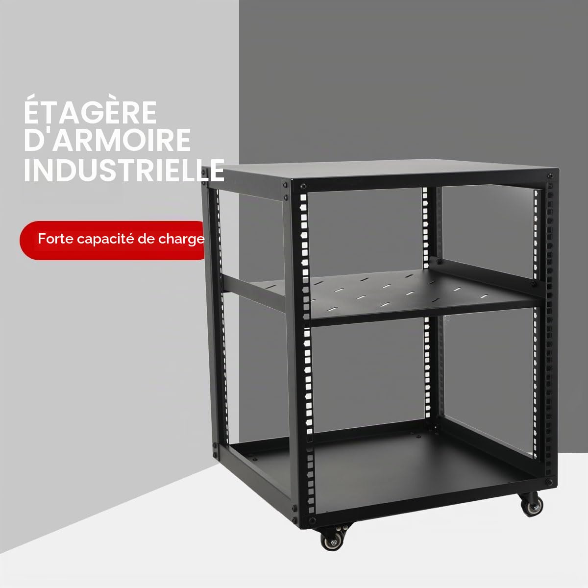 Rack de Serveur à Cadre Ouvert 12U Support de Serveur réseau autoportant, Universal 19 Pouces Rack Serveur Mobile avec 4 Roues pour équipement IT/réseau
