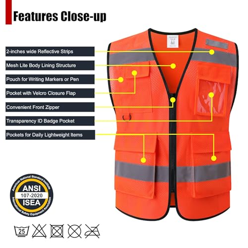 Image of Safety Vest for Men Women Hi Vis Vest with Pockets Mesh High Visibility Vests Meets ANSI /ISEA Standards
