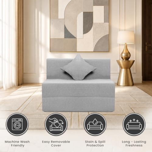 Image of Seventh Heaven Rejioce 1 Seater 6 * 3 Jute Fabric Washable Cover Sofa Cum Bed with 1 Cushion 1 Seater Single Foam Fold Out Sofa Cum Bed (Finish Color - Grey Delivery Condition - Pre-Assembled)
