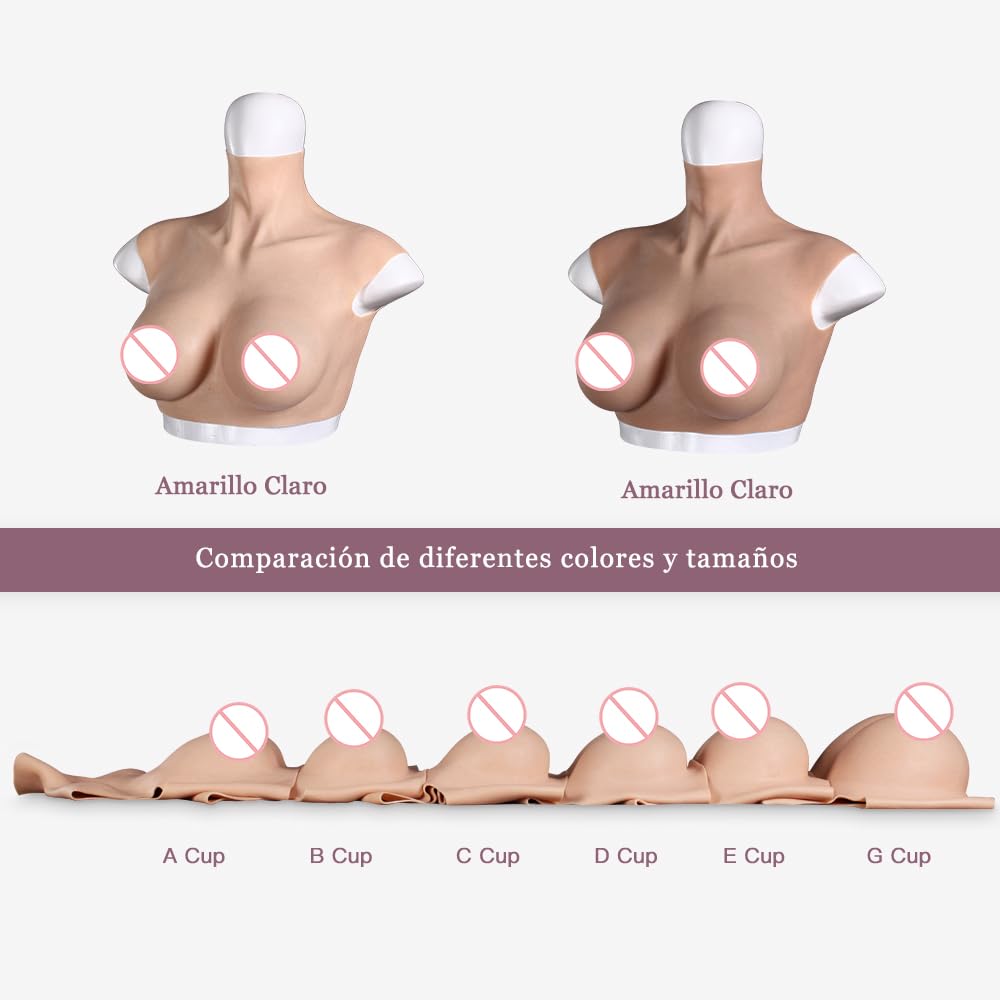 CYOMI Pechos de Silicona Pecho de Formas Travestis Tetasde Silicona Realistas Cuello Redondo con Espalda Hueca Aplicable a Crossdresser Drag Queen Cosplay Mastectomía C-G Copas