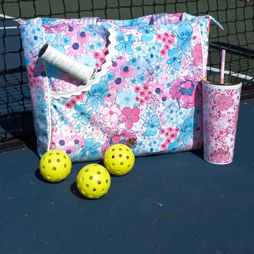 Lilly Pulitzer Pickleball Bag with Crossbody Strap, In All Her Glory | Pink & Blue Floral Sports Storage for 2 Paddles, Zipper Pocket, Waterbottle Sleeve, Adjustable Strap and Gold Details - Image 5