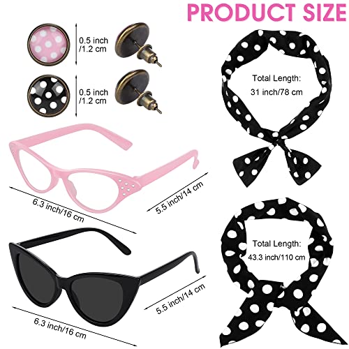 Somsoc 1950S Pink Satin Jacket With Neck Scarf Headband Earrings Cat Eye Glasses Halloween Cosplay Costume Set For Women Girl #TOP2