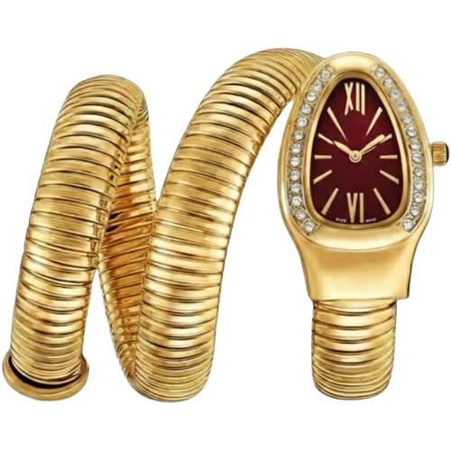 Image of Serpentine Snake Watch for Woman with Spiral Bracelet, Green Dial Watch for Woman with Quartz, Stylish Analog Waterproof Serpenti Watches Women
