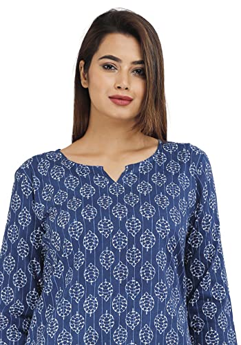 Image of Jaipur ThreadsIndigo Printed Sleepwear Straight Short Kurta & Pyjamas