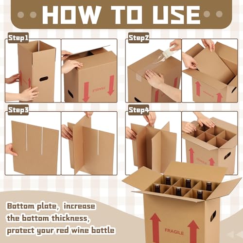 Image of Tatuo 20 Pack Wine Box for Moving, 6 Bottle, with Divider, 13 x 11 x 8 in | Liquor Shipping Packing Box Bulk, Corrugated Cardboard, Reinforced Bottom, Break Resistant, Heavy Duty, Cellar Storage