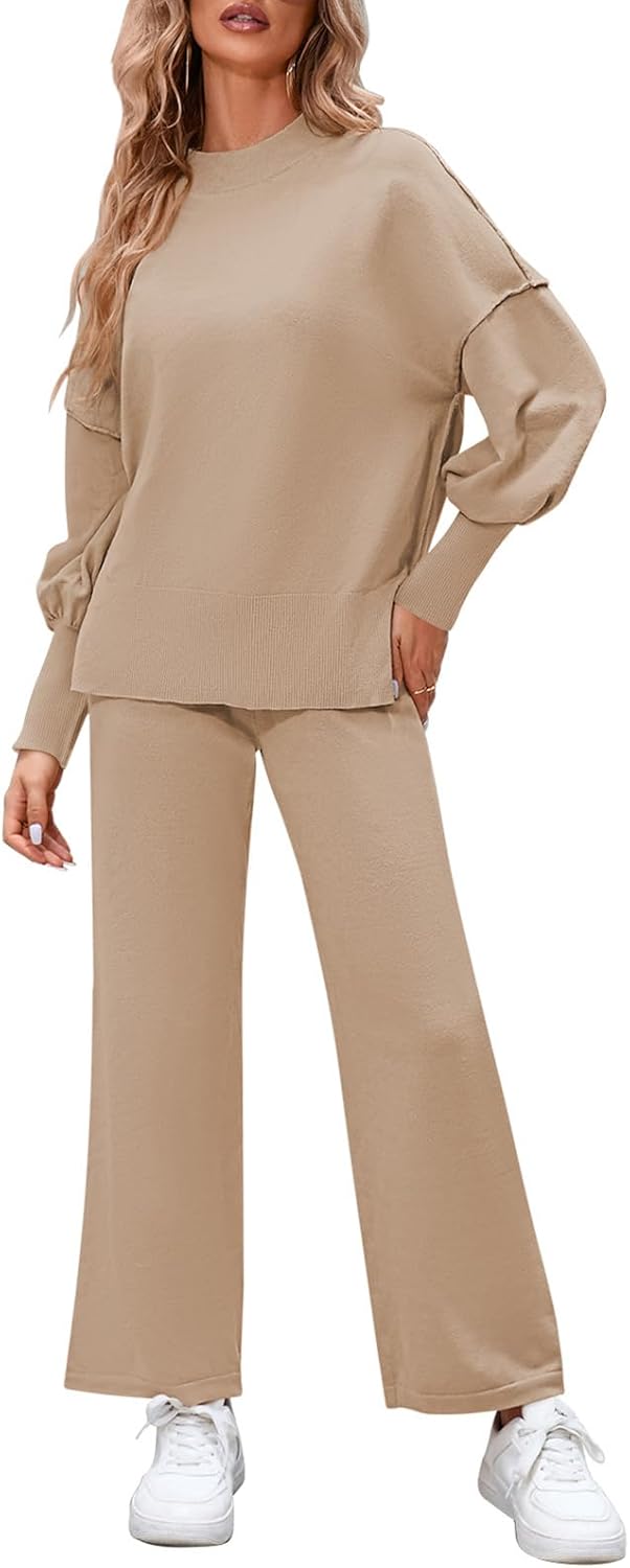 Pink Queen Women's 2 Piece Outfits Sweater Sets Knit Pullover Tops And Wide Leg Pants Loose Tracksuit Lounge Set - Image 7