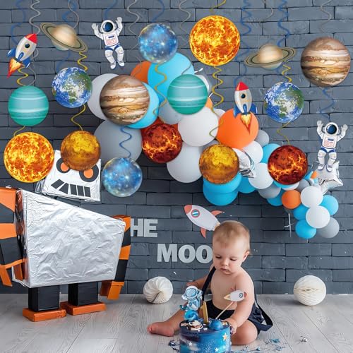 Image of 40Pcs Solar System Hanging Swirl Decorations, Outer Space Party Ceiling Hanging Swirls Space Themed Party Swirls Streamers for Space Themed Birthday Baby Shower Party Decor Supplies