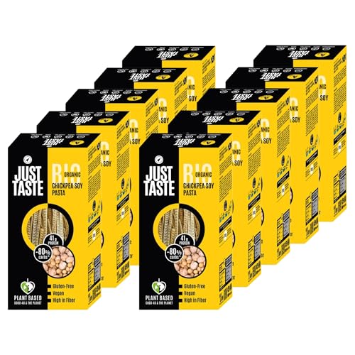 JUST TASTE - Bio Kichererbsen-Soja Fettuccine/Linguine - 43g Protein - Kichererbsen Nudeln Ideal für Sportler - Low Carb - High Protein, 250g (10er Pack; Alternativ als 2,5kg Big Pack)