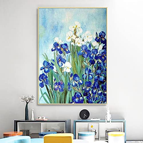 Peinture à l'huile moderne grand tableau bleu pour salon