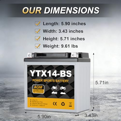 Daakmax YTX14-BS 220 CCA Battery
