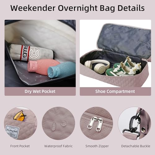Weekender Bags for Women Travel Duffel Bag with Shoe Compartment Carry On Overnight Bag Large Travel Tote Bag with Makeup Bag Hospital Bag for Women Labor Delivery 2PCS Set Dark Pink4