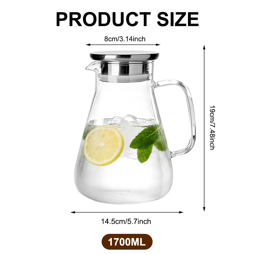 Teiera in vetro, teiera per tè sfuso, teiera in vetro, 1700 ml, con colino in acciaio inox, teiera a prova di piano cottura, per tè sfuso, caraffa in vetro per tutti gli amanti del tè