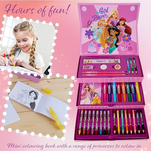 Disney Princess Kids Art Set, Colouring Pencils Pens Crayons Art Supplies in Art Box 30 Plus Pcs - Gifts for Girls (Pink Princesses) - Image 4
