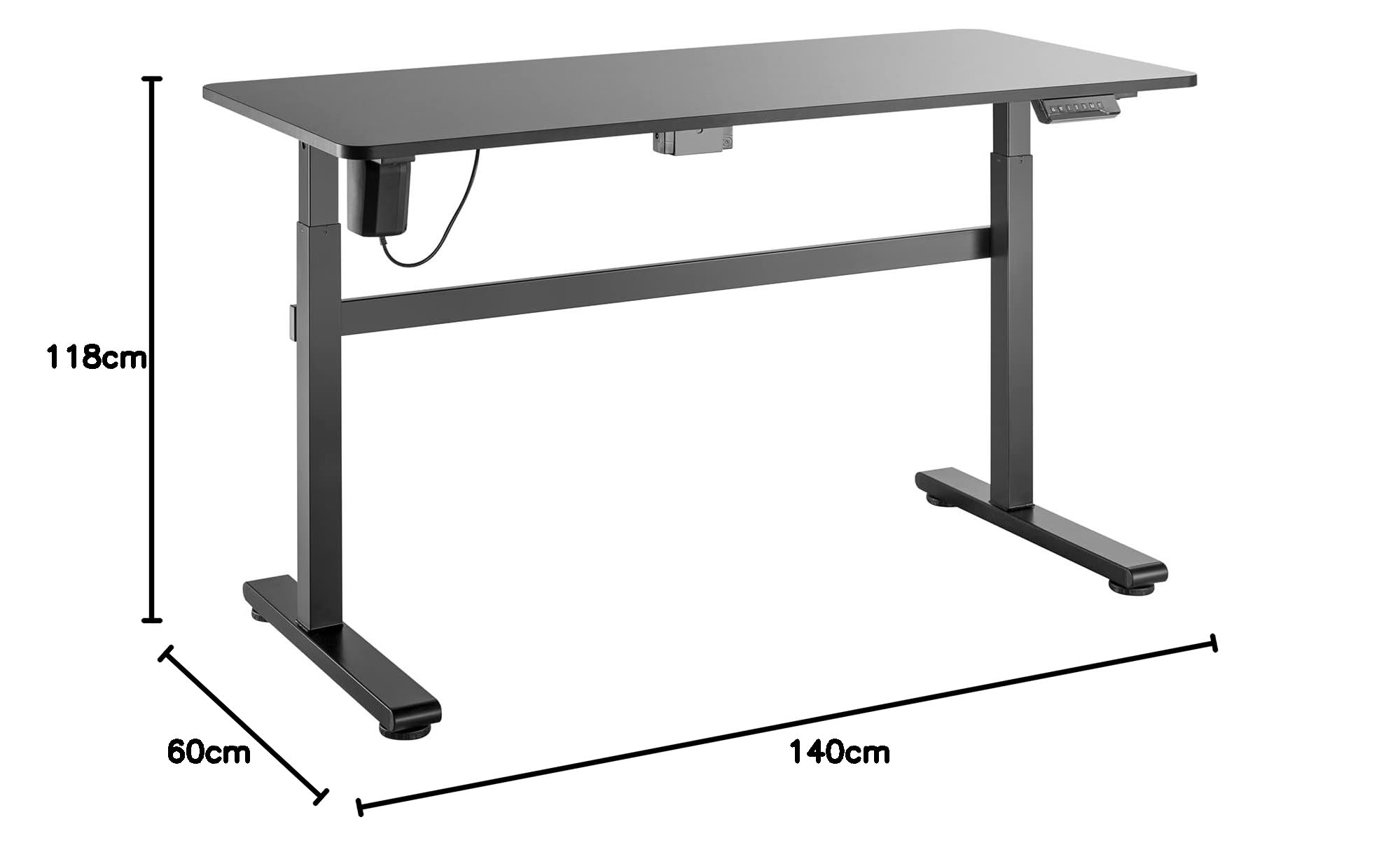 ER-434 biurko stojące, elektrycznie regulowana wysokość, maks. wysokość 118 cm, 140 x 60 cm, blat stołu, ergonomiczny stół, obciążenie do 50 kg