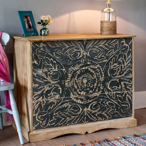 Image of The Attic Jodhpur Drawer Chest, Kitchen and Living Room Storage, Solid Wood, Natural + Black Matte Finish