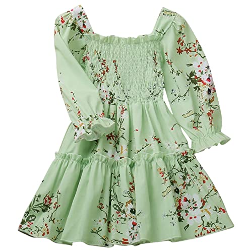 Little Girls Floral Maxi Dress Boho Long Sleeve Pleated Casual A-line Swing Dresses Vintage Midi Dresses