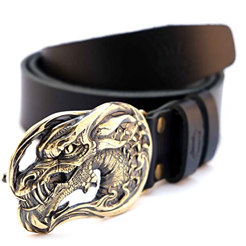 Leather belt with belt buckle Dragons Head, Handmade Jormungandr head solid brass belt buckle on leather belt2