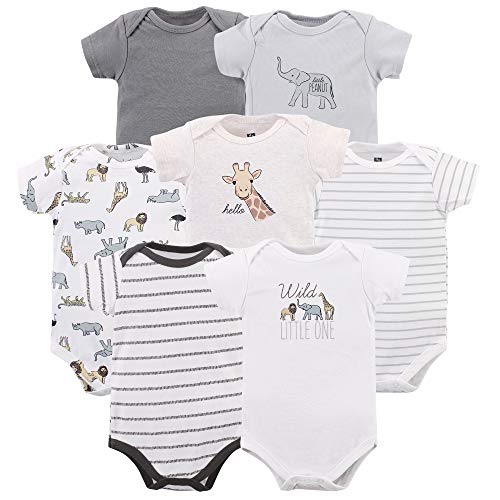Hudson Baby Unisex Baby Cotton Bodysuits, Modern Neutral Safari, 9-12 Months