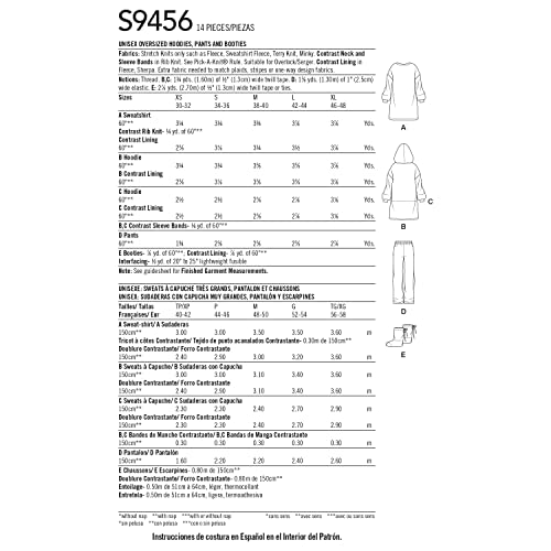 Simplicity Sewing Pattern S9456 Unisex Oversized Hoodies, Pants and Booties, weiß, XS-S-M-L-XL - Image 2