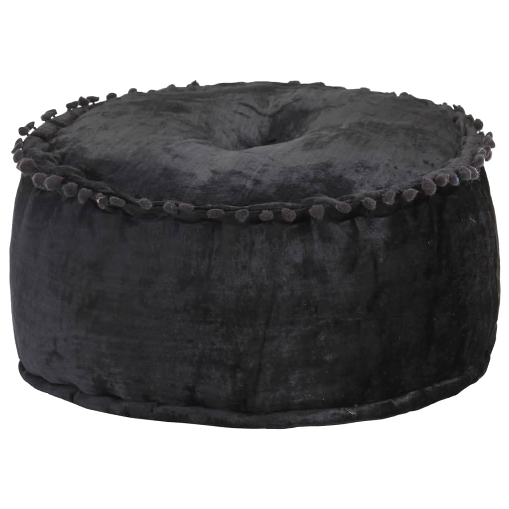 Pouf rond en velours anthracite 40x20 cm pour salon et chambre
