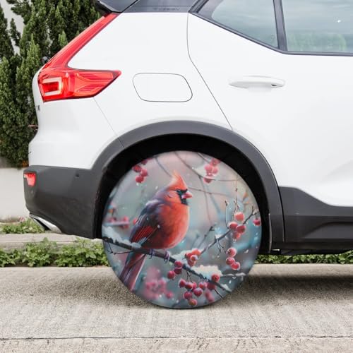 Image of Spare Tire Cover for RV Trailer, Cardinal Berries Tire Covers Universal Fit for Travel Trailer Camper Jeep RV SUV Truck Waterproof Wheel Cover (15 inch for Diameter 27 inch - 29 inch),A-267