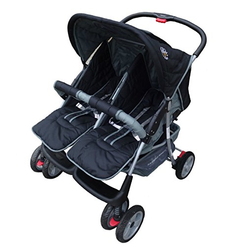 Poussette double twin noir Deluxe Tandem confort haut de gamme