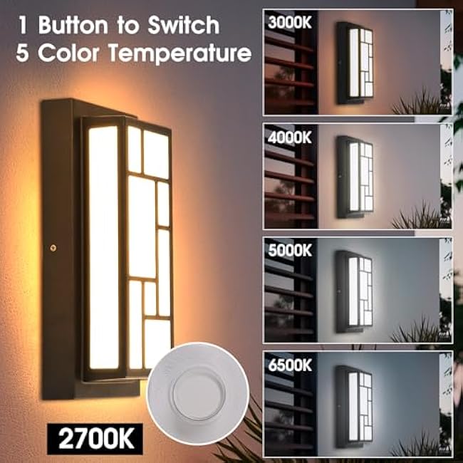 Energetic 5CCT Outdoor Wall Light Fixture 13 Inch Modern 2700K/3000K/4000K/5000K/6500K Black