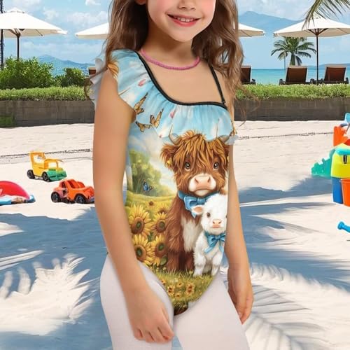 Cartoon Cat Swimsuits for Girls One Piece Bathing Suit Quick Dry Ruffle Swimwear for Beach Pool Holiday3
