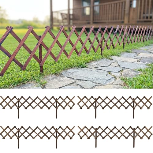 ShopLaLa Wooden Lattice Garden Fence (4 Pack 24ft Total) Landscape Border