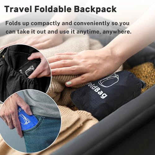 Mochila de senderismo plegable resistente al agua azul miniatura 4