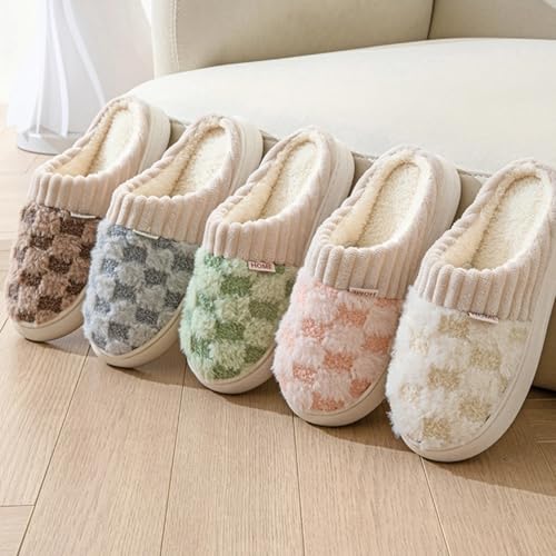 Checkered House Slippers for Women Men Fuzzy Winter Cozy Plush Warm Bedroom Slipper Thickened Sole Plaid Indoor Cotton Home Shoes Slip On4