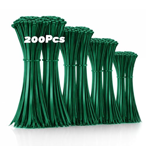 ERKO Kabelbinder Set Grün 200 Stück 100/150/200/300mm (je 50 Stück) Nylon PA66 UV-beständig Sortiment für Kabelmanagement Garten Haushalt & Werkstatt