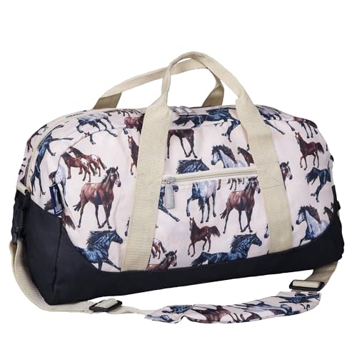 Image of Wildkin Kids Overnighter Duffel Bag - Carry-On Travel Bag for School & Sleepovers, Lightweight, Durable, Boys & Girls Ages 4-15 - Horse Dreams