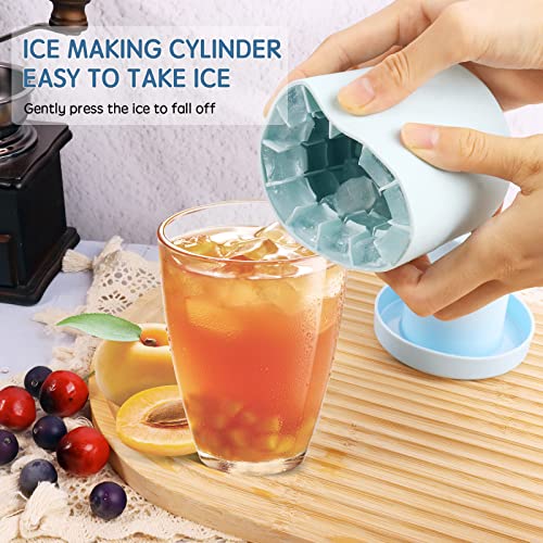 Cylinder Silicone Ice Cube Mold, New 3D Ice Cubes Maker, Decompress Ice Lattice, Press-Type Easy-Release Ice Cup (Blue-Green) #TOP3