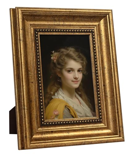 Afuly 8x10 Photo Frame Gold Picture Frames Vintage Picture Frame Antique 10x8 Photo Frames With Gold Beads Ornate Standing Desk Frame Wall Frames For Living Room Christmas Gifts For Her Mum Dad