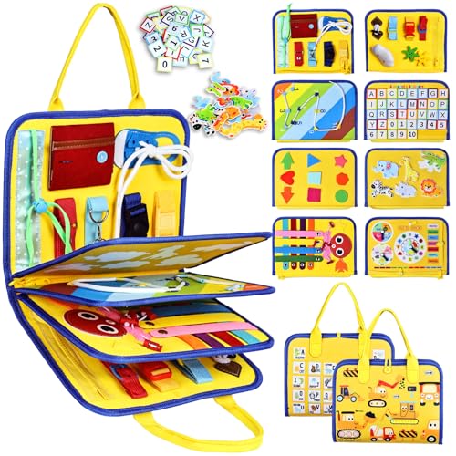Esjay Toddler Busy Board Montessori Toys, Sensory Board Educational Activities for Learning Fine Motor Skills, Gifts for Girls Boys Toddlers, Travel Toys for Airplane Car,Yellow Truck - 2