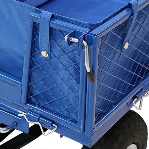 Sunnydaze Utility Steel Dump Garden Cart With Liner Set - Outdoor Lawn Wagon With Removable Sides - Heavy-Duty 400-Pound Capacity - Blue #TOP4