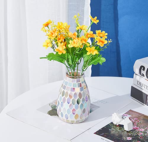 Small Flower Vase For Home Decor, 5" Mosaic Handmade Table Centerpiece Mosaic Accent Container For Office, Living Room, Kitchen, Wedding (Shell Leaf) #TOP1