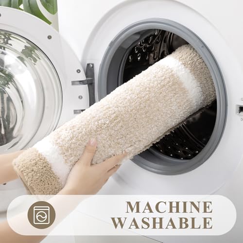 Pauwer Bathroom Rugs Sets 3 Piece Bathroom Shower Rugs with U-Shaped Contour Toilet Mat Absorbent Microfiber Plush Bath Mats Non Slip Bath Rugs Machine Washable Shaggy Bath Floor Mats, Light Beige