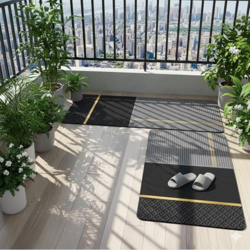 Image of YAGVIZ 2 Pcs Kitchen Mats - Waterproof Memory Foam Standing Desk Floor Mat Non Slip Kitchen Rugs, Comfort Runner Floor Mat Carpets for Kitchen Home Office, Sink & Laundry(118 * 38 cm, 58 * 38 cm)