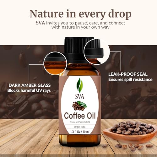 Image of SVA Coffee Essential Oil 1 /3 Fl Oz - for Diffuser, Skin & Hair Care - Ideal for Massage & DIY Blends - with Dropper